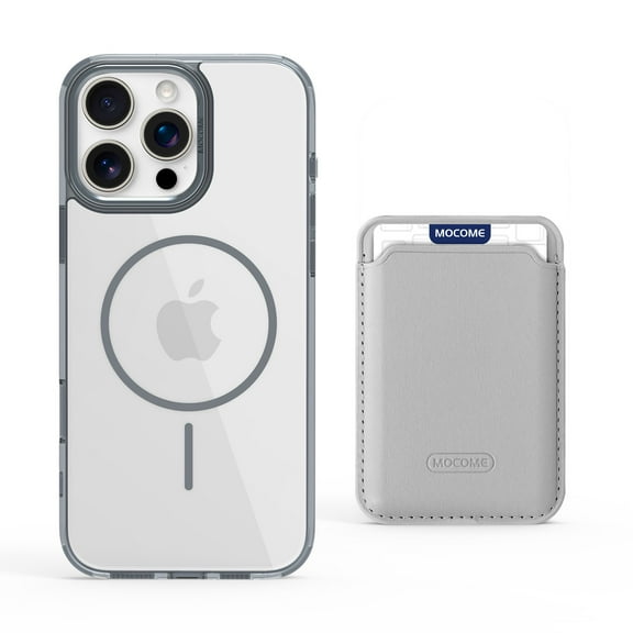 For iPhone 16 Pro Luxury Wallet Case,Compatible with MagSafe,Magnetic detachable Card Holder,Shockproof Protective Clear Transparent Thin Fit Anti-Scratch Phone Case,Gray