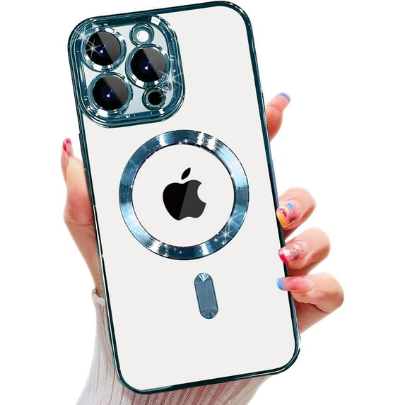 for iPhone 16 Pro MagSafe Case with Camera Lens Protector,Full Protection Clear Magnetic Case Compatible with MagSafe Elegant Anti-Scratch Case Cover for iPhone 16 Pro Blue