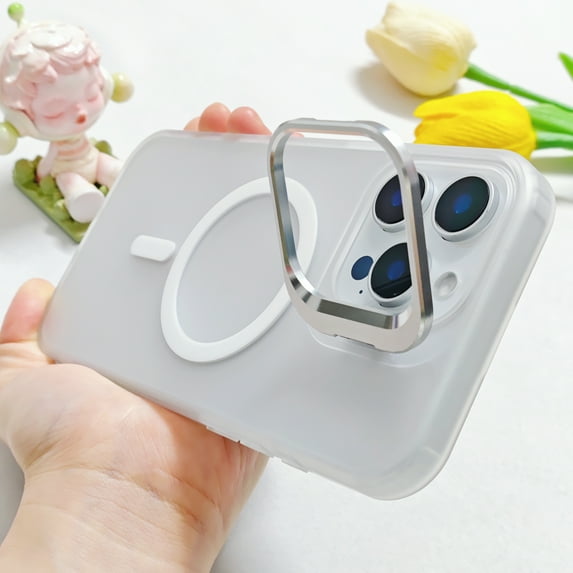 For iPhone 16 Pro Magnetic Case, Compatible with Magsafe Translucent Slim Fit Camera Kickstand Anti-Scratch Drop Protection Hard PC Back Cover for Apple iPhone 16 Pro, White