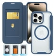 thumbnail image 1 of for iPhone 16 Pro Magnetic Case, Compatible with Magsafe, Ultra Slim PU Leather Folio Flip Wallet Case with Card Slot & Transparent Back Cover for iPhone 16 Pro, RFID Blocking, Blue, 1 of 8