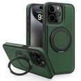 thumbnail image 1 of for iPhone 16 Pro Magnetic Case, Rotating Kickstand Ring Holder, Compatible with Mag-Safe, Luxury PU Leather Slim Shockproof Protective Phone Cover for iPhone 16 Pro, Darkgreen, 1 of 11