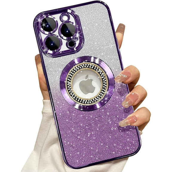 For iPhone 16 Pro Magnetic Glitter Case Compatible with MagSafe,Full Protection Slim Shockproof Anti-Scratch Case with Camera Lens Protector Logo View Dust-Proof Net for Women
