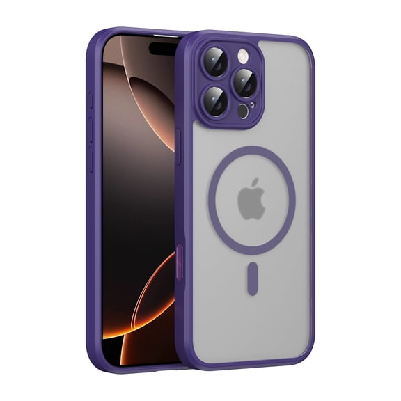 for iPhone 16 Pro Magnetic Phone Case, Flexible TPU Bumper Hard Translucent Back Slim Protective Case with Touchscreen Button Mag-Safe Charging Support for iPhone 16 Pro Cover, Purple