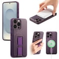 thumbnail image 1 of for iPhone 16 Pro Magnetic Phone Case with Wristband, Magnetic Case [Support Wireless Charging] PU Leather Hard PC Slim Shockproof Anti-Fingerprint Protective Cover for iPhone 16 Pro, Purple, 1 of 9