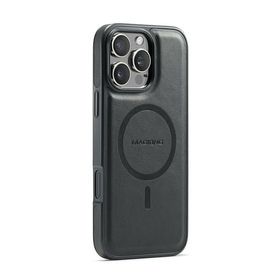 for iPhone 16 Pro Magnetic Protective Case, Compatible with MagSafe, Classic PU Leather Anti-Scratch Non-Slip Wireless Charging Ultra Slim Durable Back Cover for iPhone 16 Pro, Black