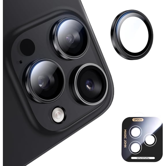for iPhone 16 Pro Max/16 Pro Camera Lens Protector Alignment Kit&1:1 Invisible Perfect Fit 9H Aerospace Tempered Glass Anti-Scratch Durable, Individual Cover Ring, Case Friendly, Set of 2,Black
