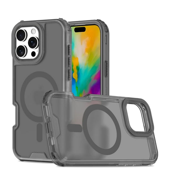 for iPhone 16 Pro Max, 2 In 1 Case, Compatible with MagSafe, Air Cushions Ultra Slim Drop Protective TPU + PC Lightweight Anti-Scratch Bumper Frame Translucent Hybrid Phone Cover, Black