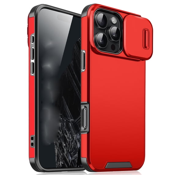 for iPhone 16 Pro Max 2-in-1 Phone Case, with Sliding Camera Lens Cover Military Grade Non-Slip Anti-fall Shockproof Heavy Duty Non-slip Protective Phone Case Cover for iPhone 16 Pro Max,Red