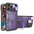 thumbnail image 1 of for iPhone 16 Pro Max 6.9" Case with Magnetic Ring Kickstand, Rugged Military Grade Shockproof Heavy Duty Case with Slide Camera Lens Cover for Apple iPhone 16 Pro Max JS-Purple, 1 of 10