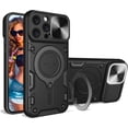 thumbnail image 1 of for iPhone 16 Pro Max 6.9" Case with Magnetic Ring Kickstand, Rugged Military Grade Shockproof Heavy Duty Case with Slide Camera Lens Cover for Apple iPhone 16 Pro Max JS-Black, 1 of 9