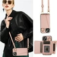 thumbnail image 1 of for iPhone 16 Pro Max 6.9" Crossbody Wallet Case, Ring Buckle Card Holder Phone Case with Shoulder Strap, Classic Folio PU Leather Cover with Lens Film Makeup Mirror for iPhone 16 Pro Max, Rosegold, 1 of 8
