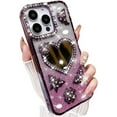 thumbnail image 1 of for iPhone 16 Pro Max Bling Case, Shockproof Luxury Shiny Diamond 3D Butterfly Glitter Gilry Woman Thin Soft Phone Cover with Love Heart Makeup Mirror for iPhone 16 Pro Max 6.9 inch (Purple), 1 of 12