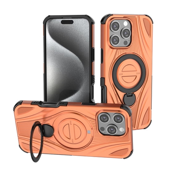 for iPhone 16 Pro Max Case with 360°Spin Invisible Magnetic Stand, Support Wireless Charging, Hybrid Protective Slim Fit Shockproof Heavy Duty Protection Cover for iPhone 16 Pro Max, Orange