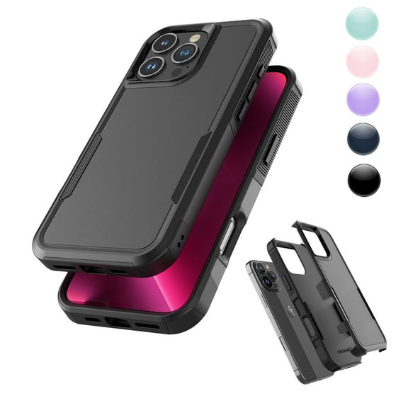 For iPhone 16 Pro Max Case 5G 2024, Sturdy Phone Case for Apple 16 Pro Max 6.9 inch ,Njjex Shockproof Heavy Duty Armor Hard Plastic & Rubber Rugged Bumper 2-in-1 Case Cover -Black