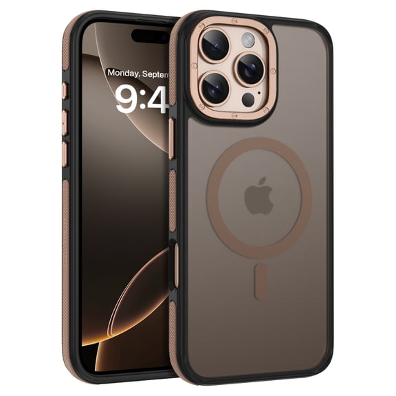 iPhone 16 Pro Max Case 6.9" - VENINGO Magnetic Case Compatible with Mag-Safe | Translucent Matte Finish | Shockproof & Anti-Scratch Protection | for iPhone 16 Pro Max Case - Black / Desert Gold