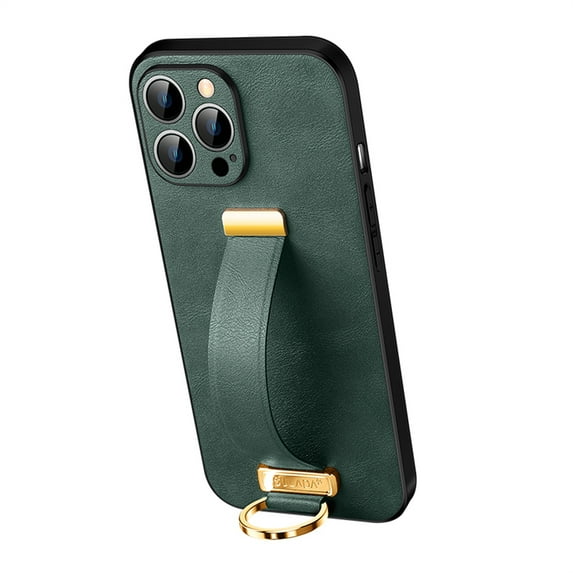 For iPhone 16 Pro Max Case with Adjustable Wristband Strap Kickstand, Hand Strap Grip Loop LUXURY PU Leather Case,Shockproof Protection Cover for Women Men For iPhone 16 Pro Max,Darkgreen