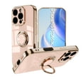 thumbnail image 1 of for iPhone 16 Pro Max Case, Built-in 360° Rotation Ring Holder Kickstand, Luxury Shiny Plating Edge Shockproof Electroplated Slim Protective Phone Cover for iPhone 16 Pro Max, Pink, 1 of 6