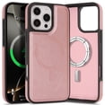 thumbnail image 1 of for iPhone 16 Pro Max Case, Built-in Magnetic Compatible with Mag-Safe, [Anti-Scratch Skin-Friendly Microfiber Lining], PU Leather Slim Shockproof Protective Cover Support Magnetic Car Mount, Rosegold, 1 of 8