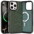 thumbnail image 1 of for iPhone 16 Pro Max Case, Built-in Magnetic Compatible with Mag-Safe, [Anti-Scratch Skin-Friendly Microfiber Lining], PU Leather Slim Shockproof Protective Cover Support Magnetic Car Mount, Green, 1 of 8