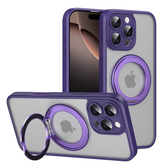for iPhone 16 Pro Max Case, Camera Control Button Compatible with MagSafe, Military-Grade Protective Case, Built-in Stash Stand Phone Case, Scratch-Resistant Back Cover, Classic Series, Purple