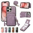 thumbnail image 1 of for iPhone 16 Pro Max Case with Card Holder Kickstand Crossbody Strap, PU Leather Wallet Case with Magnetic Closure Heavy Duty Protective Flip Cover for iPhone 16 Pro Max for Men Women, Purple, 1 of 9