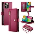 thumbnail image 1 of for iPhone 16 Pro Max Case with Card Holder, Retro Premium PU Leather Shoulder Wrist Strap Zipper Kickstand Flip Cover Women Girl Wallet Phone Case for iPhone 16 Pro Max, Red, 1 of 11