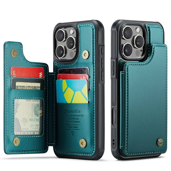 For iPhone 16 Pro Max Case with Card Holder, Wallet Case for Women Men with RFID Blocking, Durable Leather Kickstand Magnetic Clasp Shockproof for iPhone 16 Pro Max