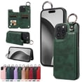 thumbnail image 1 of for iPhone 16 Pro Max Case with Card Slots, PU Leather Protective Shockproof Case with Ring Buckle, Magnetic Clasp Kickstand Cover for Women Men for iPhone 16 Pro Max - Green, 1 of 10