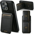 thumbnail image 1 of for iPhone 16 Pro Max Case, Classic PU Leather Back + TPU Frame Non-Detachable Magnetic Closure Card Slots Back Bag Shockproof Protective Kickstand Case Cover for iPhone 16 Pro Max, Black, 1 of 9