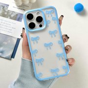 for iPhone 16 Pro Max Case, Clear Cute Bows Ribbon Bowknot Aesthetic Pattern for Women Girls, Transparent Full Camera Protection Slim Soft TPU Protective Cover - Blue