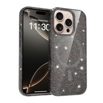 for iPhone 16 Pro Max Case Clear Glitter Compatible with MagSafe, Sparkly Bling Transparent Slim Thin Magnetic Cute Girly Aesthetic Shiny Sparkle TPU PC Phone Cover for Women Girls, Black