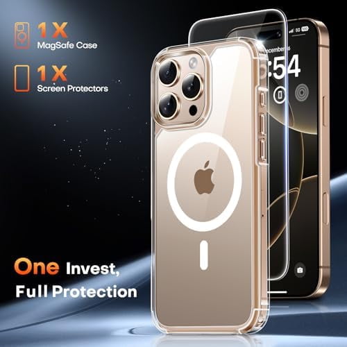 for iPhone 16 Pro Max Case, Compatible with MagSafe, with Screen Protectors, Not-Yellowing Military-Grade Protection, Shockproof Slim Magnetic Case for 16 ProMax 6.9", Clear
