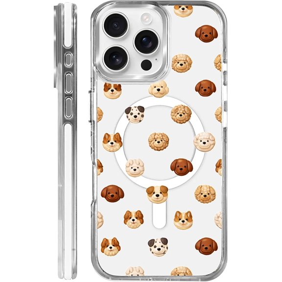 for iPhone 16 Pro Max Case,Compatible with MagSafe,The Transparent TPU Silicone Protects The Phone Case from Drops, Slips and Fingerprints.Cream Cookie Puppy Collage