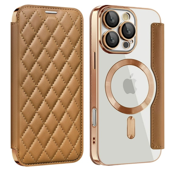 for iPhone 16 Pro Max Case Compatible with Magsafe, Slim Fit Flip Protective PU Leather Wallet Case with RFID Blocking Card Slot Build-in Len Protector for iPhone 16 Pro Max, Brown