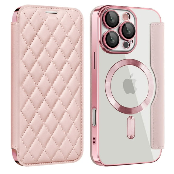 for iPhone 16 Pro Max Case Compatible with Magsafe, Slim Fit Flip Protective PU Leather Wallet Case with RFID Blocking Card Slot Build-in Len Protector for iPhone 16 Pro Max, Pink