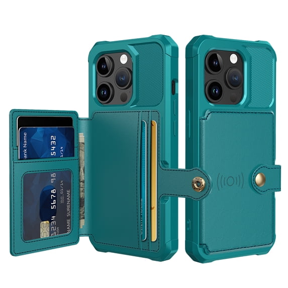 for iPhone 16 Pro Max Case with Credit Card Holder, Magnetic Back Flip Case PU Leather Wallet Cover for Women Men, All-Round Shockproof Rugged Protective Phone Case for iPhone 16 Pro Max, Green