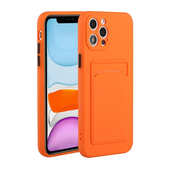 for iPhone 16 Pro Max Case with Credit Card Holder Slot TPU Soft Silicone Scratch-Resistant Slim Wallet Case Protective Cover for iPhone 16 Pro Max, Orange