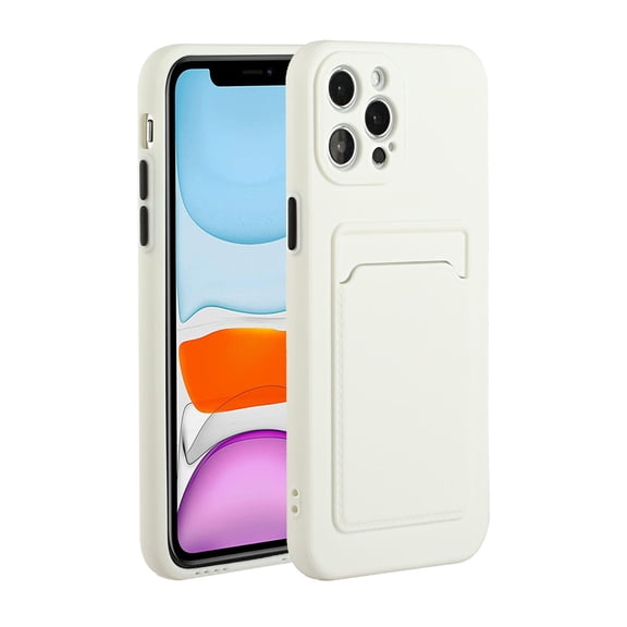 for iPhone 16 Pro Max Case with Credit Card Holder Slot TPU Soft Silicone Scratch-Resistant Slim Wallet Case Protective Cover for iPhone 16 Pro Max, White