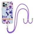 thumbnail image 1 of For iPhone 16 Pro Max Case with Crossbody Lanyard, Cute Flower Patterned Shockproof Cover with Hybrid Soft Crystal TPU Bumper, Adjustable Shoulder Neck Girls Women For iPhone 16 Pro Max,Purple Begonia, 1 of 7