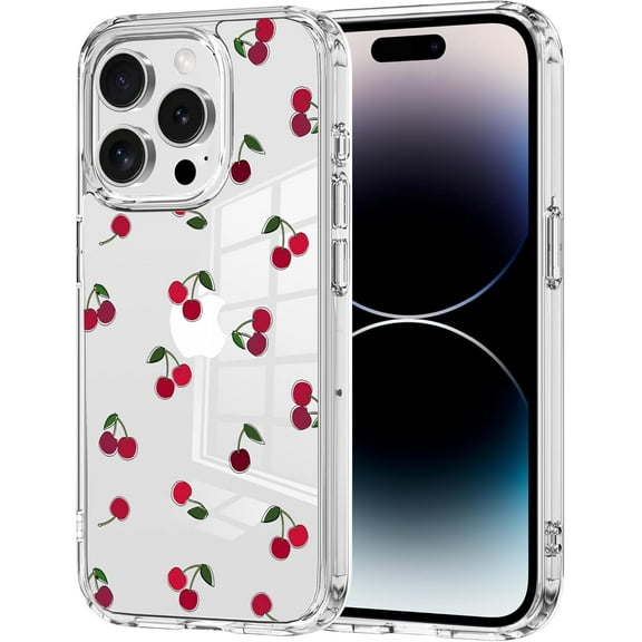 for iPhone 16 Pro Max Case Cute Cherry Clear Phone Case, Crystal Slim Fruit Case for iPhone 16 Pro Max Phone, Not Yellowing Transparent Shockproof Protective Phone Cover