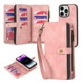 thumbnail image 1 of for iPhone 16 Pro Max Case Detachable Wallet Zipper Rugged Case with Card Holder, 2 in 1 PU Leather Flip Folio Case with Stand Wrist Strap Shockproof Phone Cover for iPhone 16 Pro Max, Pink, 1 of 8