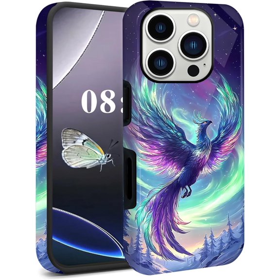 for iPhone 16 Pro Max Case, Dual Layer PC + Soft TPU Heavy Duty 2 in 1 Shockproof Protective Phone Case for iPhone 16 Pro Max (6.9") 2024 Cute Pattern – Northern Lights Phoenix