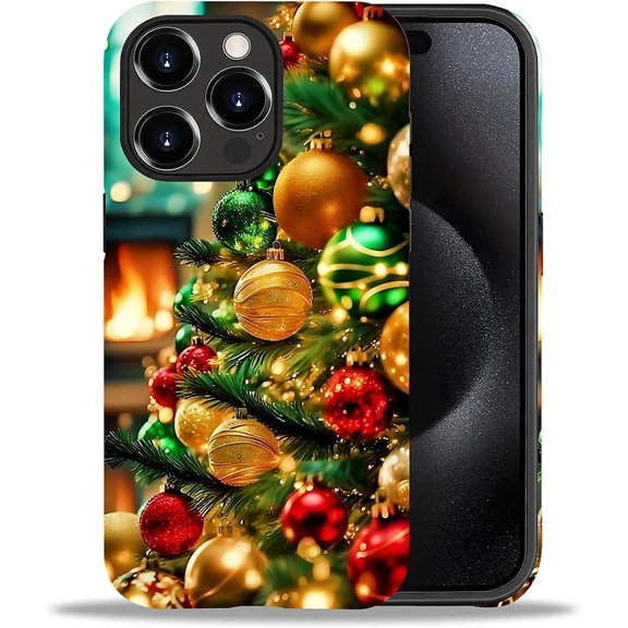 for iPhone 16 Pro Max Case, Featuring A Mixed Double-Layer Protective Matte Shell Design with Glossy Patterns, and Stylish Beauty, Exquisite Christmas Tree for Christmas.