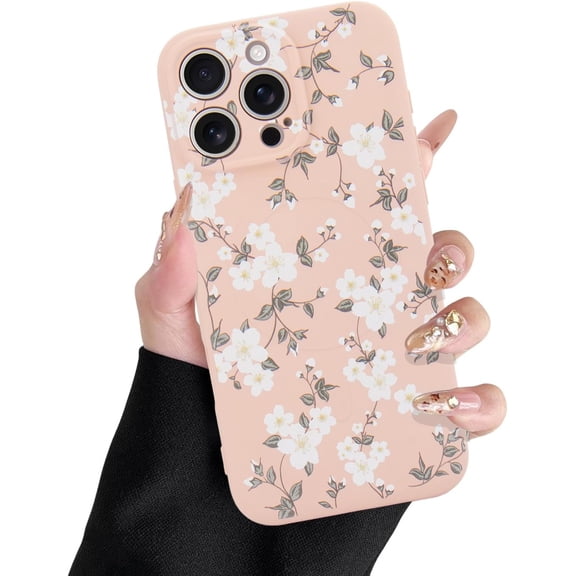 for iPhone 16 Pro Max Case Flower Liquid Silicone Cover with Floral Pattern Cute Phone Cover for Girls Women Slim Protective Case for iPhone 16 Pro Max 6.9 Inch, Pink