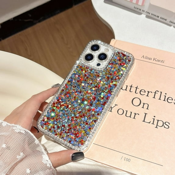 for iPhone 16 Pro Max Case, Glitter Shining Design with Diamond Edge Cover, Shockproof Military-Grade Protection, Clear TPU Bumper Hard Back Protective Hybrid Case for iPhone 16 Pro Max, Multicolour