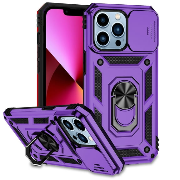 for iPhone 16 Pro Max Case Heavy Duty Military Grade Protection,Camera Lens Slide Protection & 360°Rotate Magnetic Car Mount Holder Kickstand Rugged Shockproof Drop Hard Shell,Purple