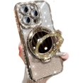 thumbnail image 1 of for iPhone 16 Pro Max Case with Kickstand, [Compatible with Magsafe] Shockproof Glitter Makeup Mirror Ring Holder Camera Protector Bling Girly Cute Phone Cover for iPhone 16 Pro Max (Gold), 1 of 7