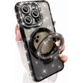 thumbnail image 1 of for iPhone 16 Pro Max Case with Kickstand, [Compatible with Magsafe] Shockproof Glitter Makeup Mirror Ring Holder Camera Protector Bling Girly Cute Phone Cover for iPhone 16 Pro Max (Black), 1 of 10