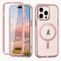for iPhone 16 Pro Max Case Magnetic, [Compatible with Magsafe] Built-in Screen Protector Shockproof Dustproof Crystal Clear Anti-Scratch Folio Flip Phone Case for iPhone 16 Pro Max, Pink