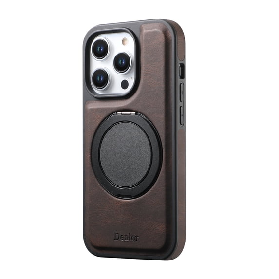 for iPhone 16 Pro Max Case with Magnetic Invisible Ring Stand Compatible with Mag-Safe PU Leather Shockproof Military Grade Protection Classic Luxury Phone Cases for Women Men,Brown